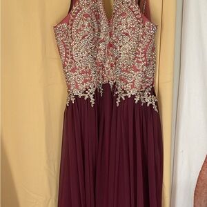 Stunning Burgundy Embellished Prom Dress